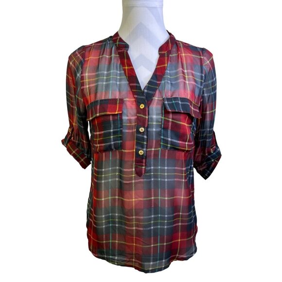 Papermoon StitchFix Talulah Women's Small Plaid Print Henley Blouse - Picture 2 of 8